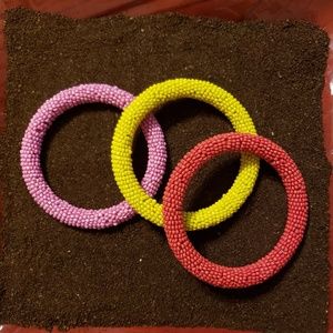 Seed Bead Bangle Bracelets, Red, Yellow, Pink!